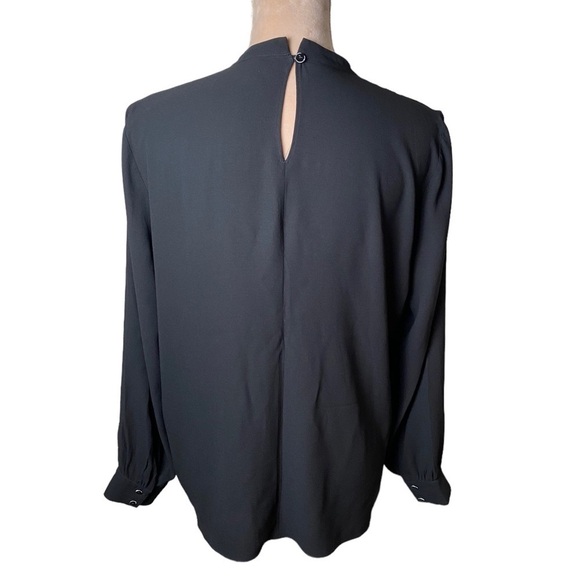 Eileen Fisher Black Surplice Wrap Silk Blouse - Picture 2 of 7